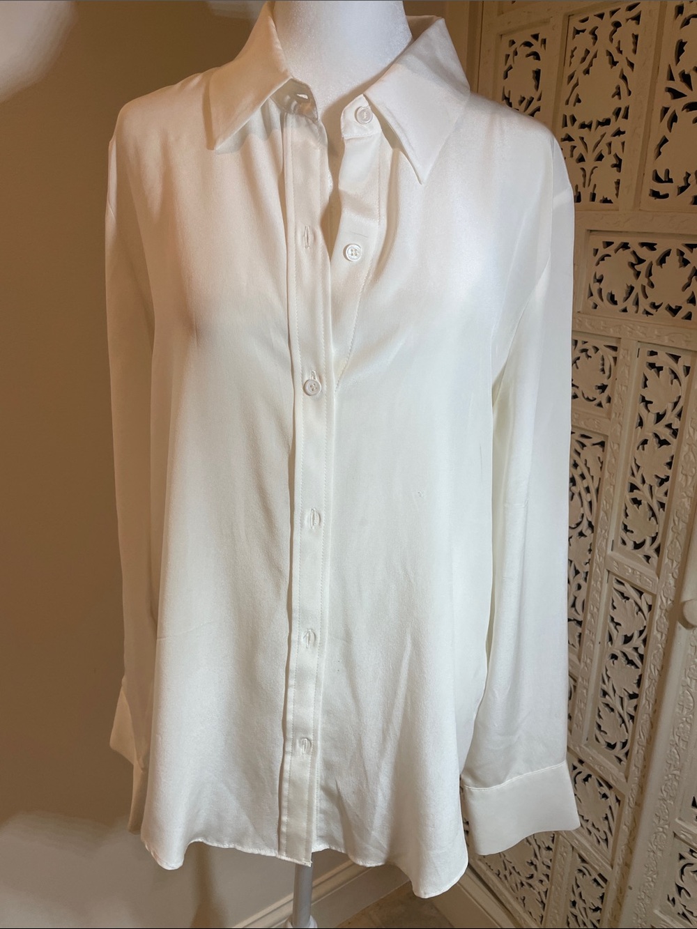 Zara White Button-Down Silk-Like Blouse